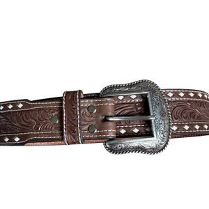 NEW Nocona Leather Co Western Cowboy Belt Genuine Brown Leather Size 42‎